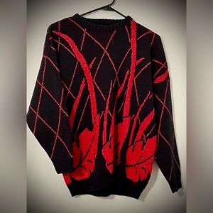 Vintage women’s Medium Black and shimmery Red Christmas Sweater medium length